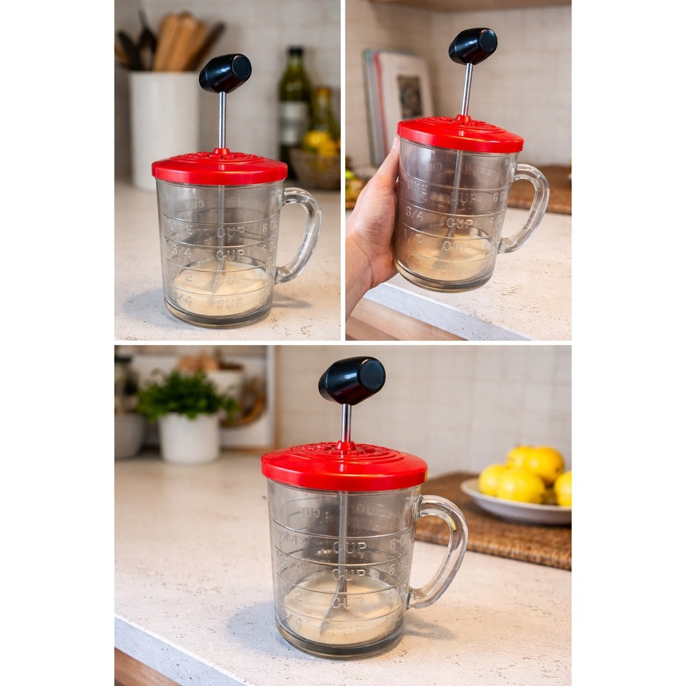 Vintage Androck Onion Chopper Red Lid Clear Measuring‎ Cup Base 1 Cup 8oz Retro